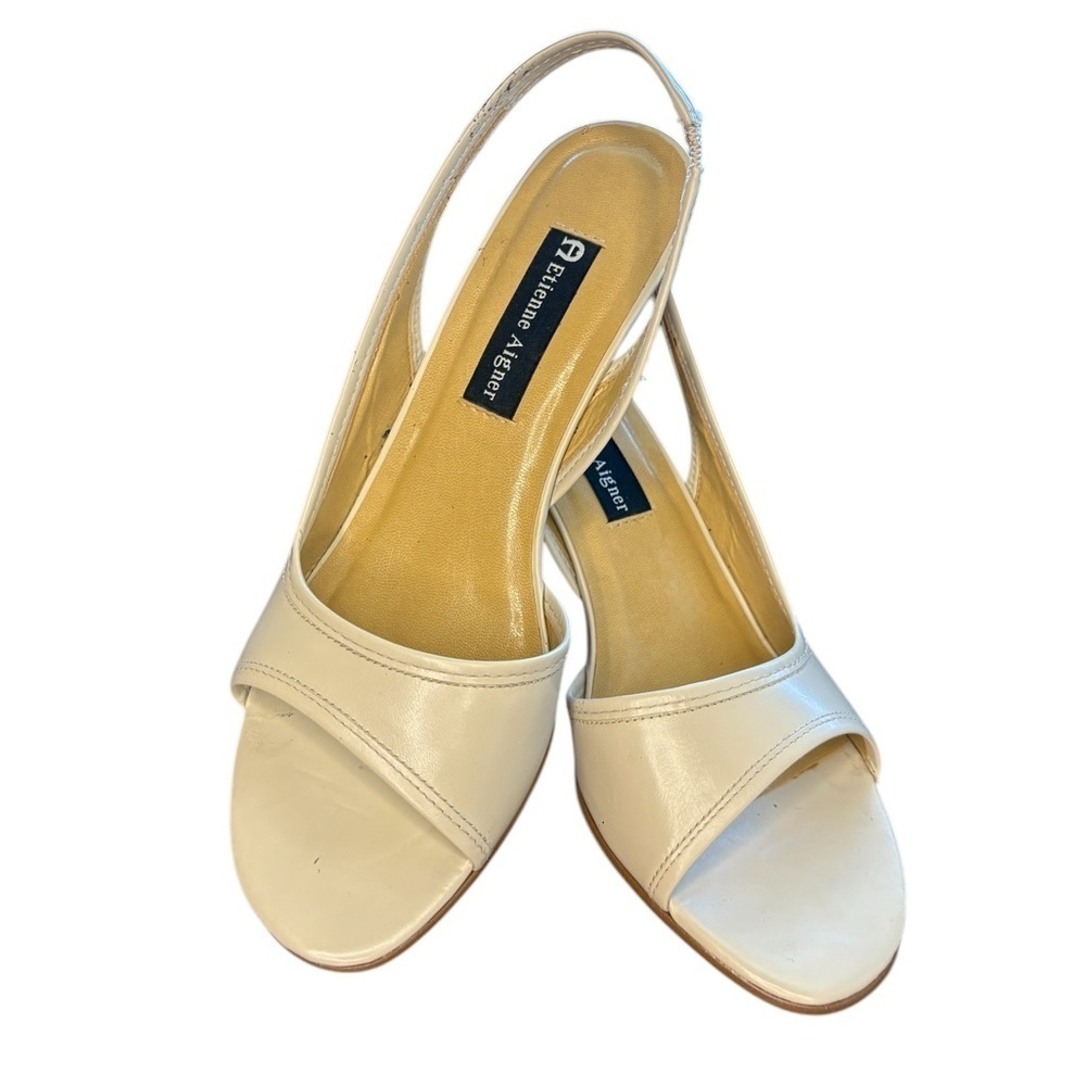 ETIENNE AIGNER women’s party peep toe heels color cream sz 8.5 leather preloved